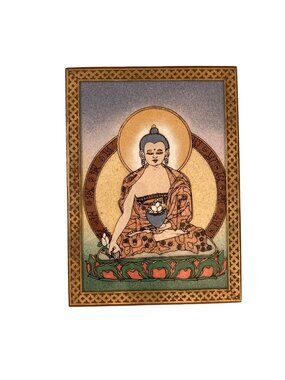 Buddha Wood Inlay Jewelry Trinket Stash Box Reverse Painted